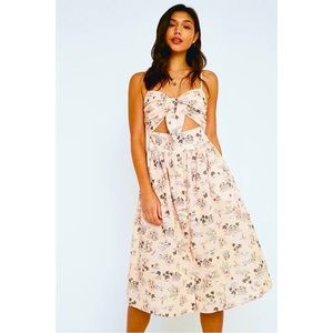 MinkPink Urban Outfitters Linen Midi Dress Tropical Tides Coral Pink Orange